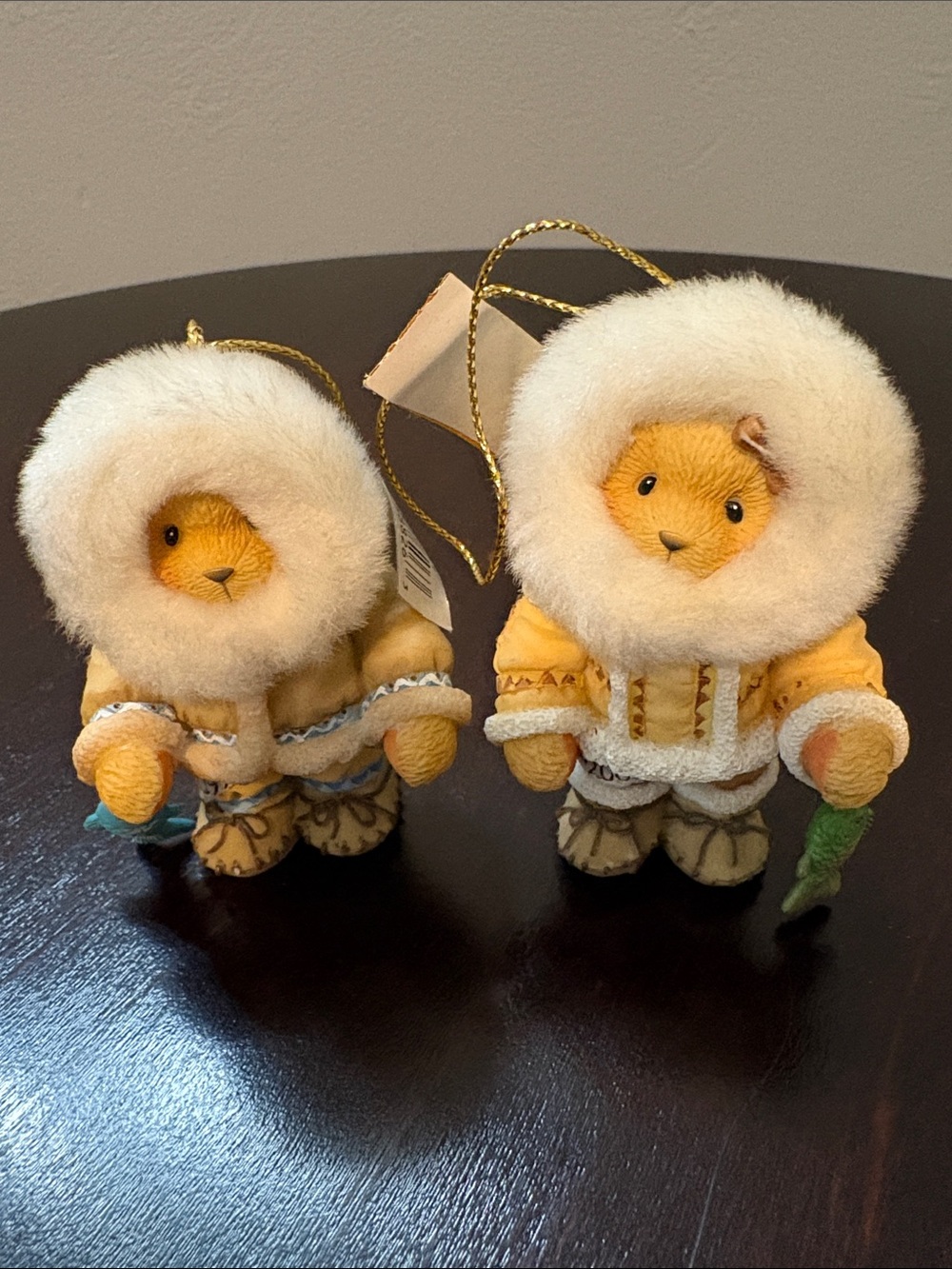 Cherished Teddies Eskimo Bear Ornaments 1999 & 2000 in Cream and Tan